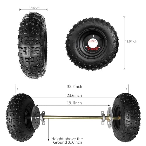 6" Go Kart Axle Kit, 740MM Rear Axle Kit with 2 Wheels, Tires, Rim, Brake Assembly and T8F Chain, DIY Live Axle Kit for Go Kart, Quads, Trike, Drift Bikes