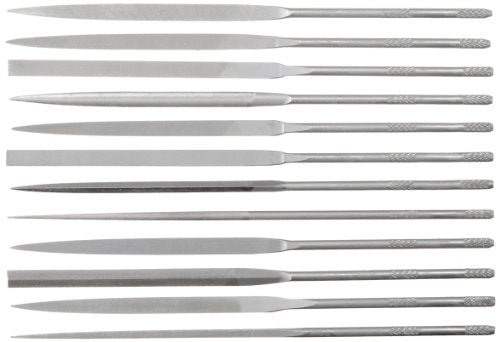 Nicholson 12 Piece Needle File Set with Handles, Swiss Pattern, Double Cut, #4 Coarseness, 5-1/2" Length - size: 5-1/2", style: 4 Cut