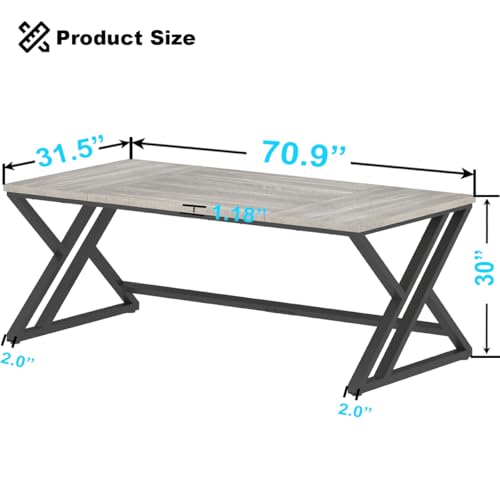 LVB 70.8" Long Office Desk, Modern Large Wood Metal Computer Desk Grey Oak - color: Light Grey Oak, size: 70 Inch