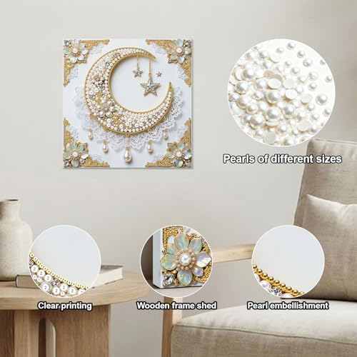Xylzzuit Pearl Painting Kit with Frame All Inclusive 9.84x9.84IN DIY Gemstone Diamond Art Craft Supplies for Adults Beginners Craft Lovers Living Room Wall Desktop Decor Gift (Moon) - color: Moon