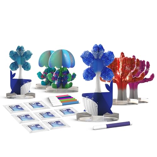 Discovery™ Deep Sea Crystal Grow Kit – 32-Piece STEM Chemistry Lab for Kids| Grow Colorful Crystals on 8 Sea Creatures| Educational Craft Kit with Art Supplies| DIY Science Activity Set Gift| Ages 8+