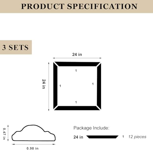 3 Set Peel and Stick Wall Molding Kit,Pre Cut Wainscoting Panels,24x24in - color: 24x24in