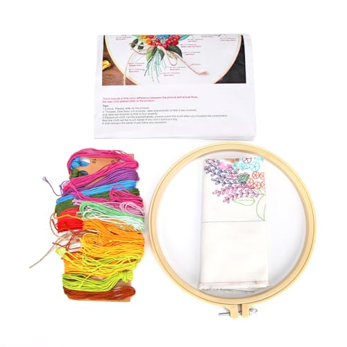 Needlework Embroidery Kit with Hoop,Flower Hummingbird Pattern Handmade Cross Stitch Sewing Art Craft Kit with Stamped Design Cotton,Threads,Needles for Beginners - color: Hummingbird Flower