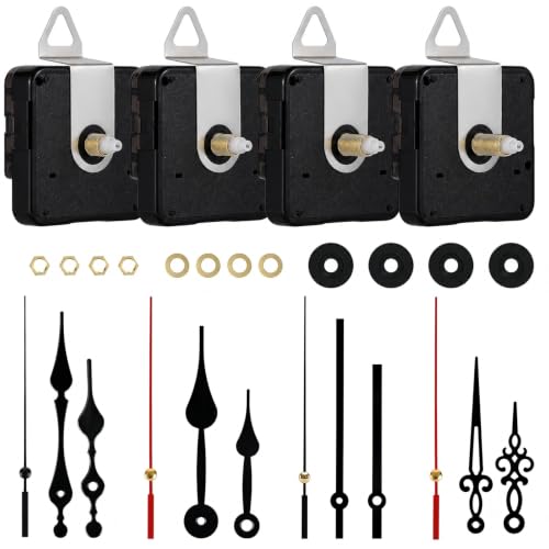 4-Pack Silent Clock Mechanism Replacement Kit, 4 Black Hand Sets - color: Black