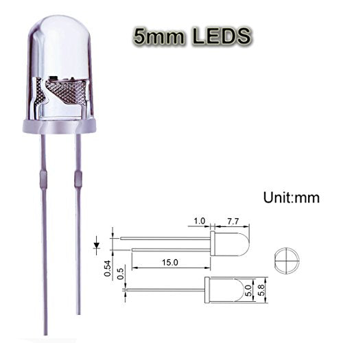 100PCS 5mm Blue LED Diode Lights Clear Emitting LEDs for High Intensity Super Bright Lighting Bulb Lamps Electronics Components Lamp Diodes - color: F)blue