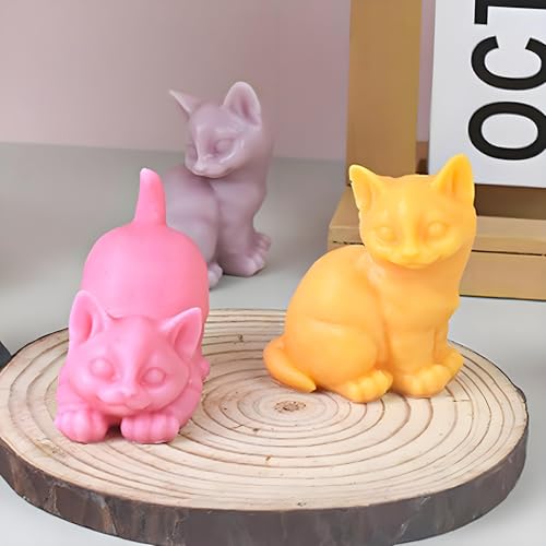 Wehous 2PCS Cat Silicone Molds, 3D Cat Animal Resin Candle Soap Molds, Cute Animal Fondant Chocolate Cake Cupcake Decor Mold, Unique Pendant Car Freshie Keychain Concrete Plaster Home Ornament Mold - color: 2x Cat Mold