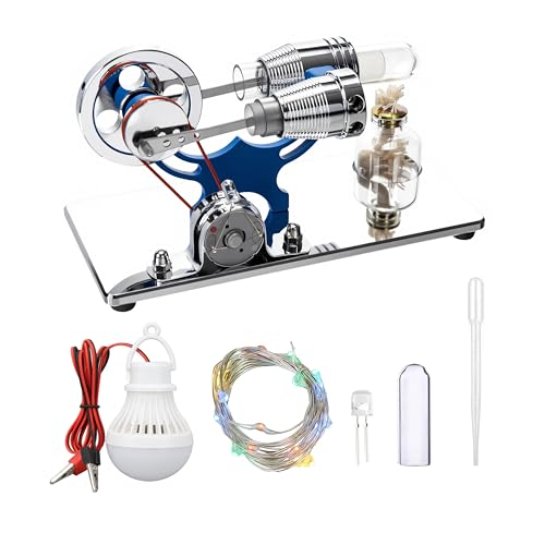 Sunnytech Hot Air Stirling Engine Motor Model Educational Toy Electricity Generator Colorful LED SC (SC010) - style: SC010