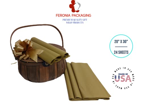 Antique Gold Tissue Paper Squares, Bulk 24 Sheets, Premium Gift Wrap and Art Supplies for Birthdays, Holidays, or Presents by Feronia packaging, Large 20 Inch x 30 Inch - color: AntiqueGold