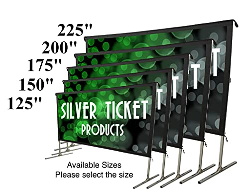 Silver Ticket Products STO Series Indoor/Outdoor 16:9 4K / 8K Ultra HD, HDR & HDTV Ready Movie Projector Screen Front Projection White w/Black Back, 125" Sliding Snap Frame with Stand STO-169125S - size: 16:9 125"