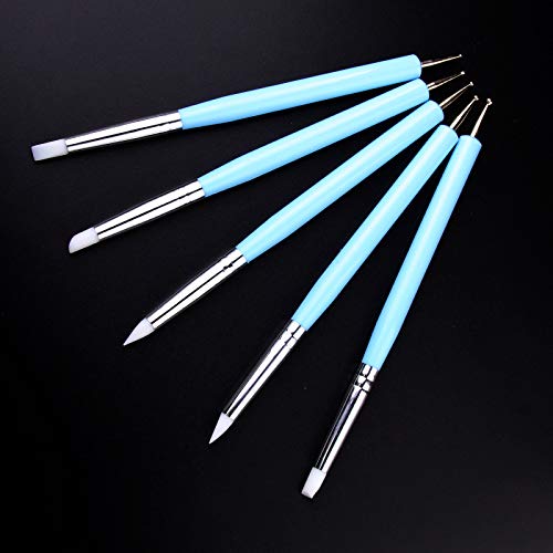 5 pcs/Set Soft Pottery Clay Tool Silicone & Stainless Steel Two Head Sculpting Polymer Modelling Shaper Art Tools Blue - size: 15cm