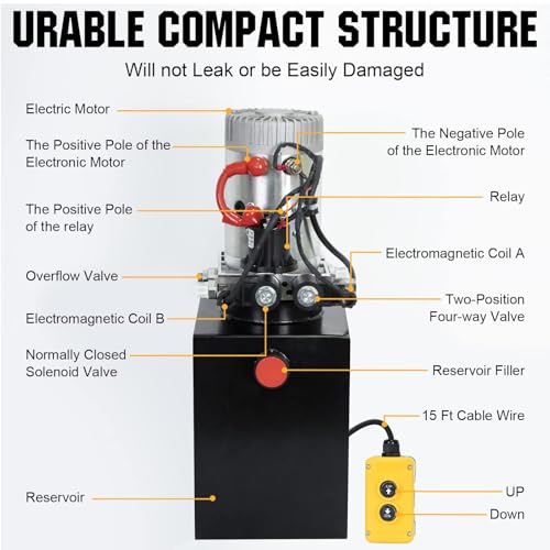 DC HOUSE Electric Hydraulic Pump Unit Metal Reservoir for Dump Trailer (Double Acting 10 Quart) - size: 10 Quart Double