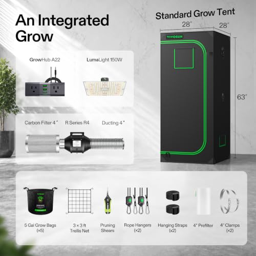 VIVOSUN 2.3x2.3ft Grow Tent Kit with 150W LED Grow Light A22 Smart Plug - size: 28"x28"x63"
