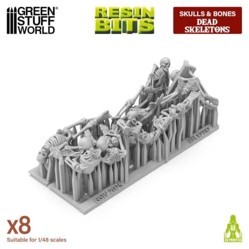 Green Stuff World Dead Skeletons Miniatures Set – 1:48 Scale Unpainted Resin Skeleton Figures for Tabletop Games, Dioramas, Painting – 3D Printed Undead Models for RPGs & Hobby Collections