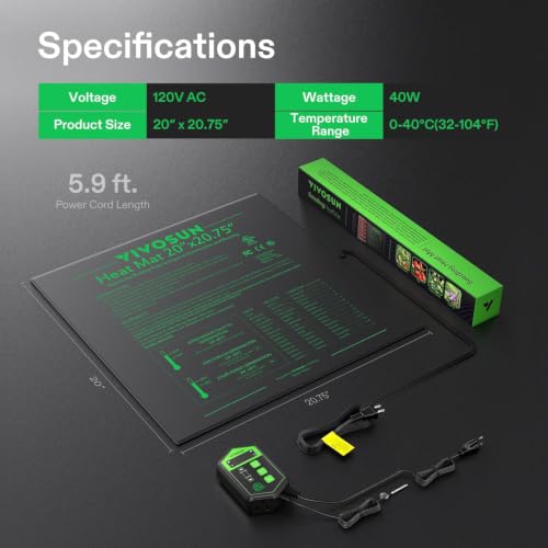 VIVOSUN 20" x 20.75" Seedling Heat Mat and Digital Thermostat Combo Set - size: 20"x20.75"