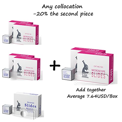 Rounded Edge Microscope Slides Kit, 100 Pcs Pre-Cleaned Blank Microscope Slides and 100 Pcs 22x22mm Square Coverslips Cover Glass for Monocular Binocular Trinocular Microscopes