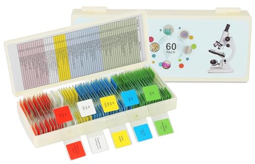 Microscope Slides with Specimens for Kids, 60 Lab-Grade Prepared Microscope Slides, Animal/Plant/Microbe/Tissue Samples, STEM Biology Kit for Homeschool, Classroom Labs & Science Education - size: Ages 8+