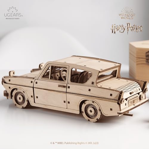 UGEARS Wooden 3D Puzzles for Adults - Flying Ford Anglia Harry Potter Puzzle 3D – Harry Potter Flying Car Building Kits for Adults DIY Model Kit with Spring Drive