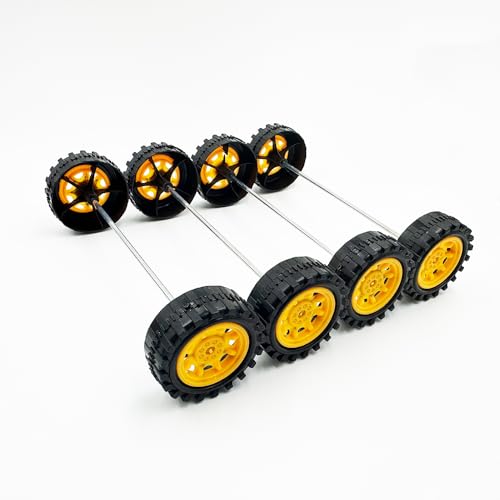 30PCS Toy Car Wheels 2mm Dia Shaft Plastic Car Wheels with 15PCS Shaft Round Rod Axles for DIY Model Toys RC Car Truck Robot Parts (Orange) - color: Orange