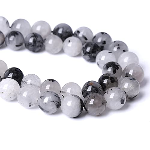 8MM 45PCS Natural Crystal Stone Black Rutile Quartz Gemstone 2A Grade Loose Beads for Jewelry Making DIY Bracelet Necklace Semi Precious Beads 1 Strand - color: Black Rutile Quartz, size: 8mm