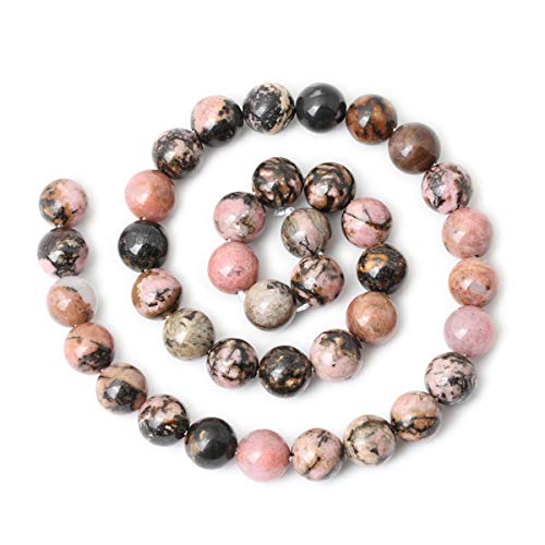 35PCS 10mm Natural Black Line Rhodochrosite Gemstone Smooth Round Loose Beads for Jewelry Making 1 Strand 15" - color: Black Line Rhodochrosite, size: 10mm
