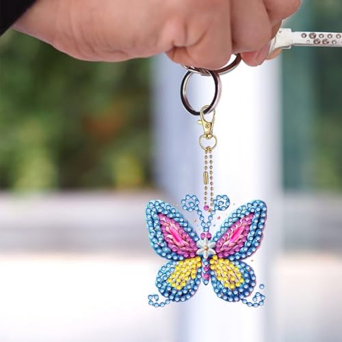 6 PCS Butterfly Diamond Art Kits for Adults Double Sided Diamond Art Keychains Butterfly DIY 5D Painting Keychains Kits for Adults Beginners DIY Crafts - color: Butterfly-03