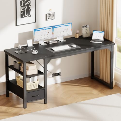 Mericonia 48" Computer Desk with Drawer, 1.2" Thick Reversible Office Desk - color: Black, size: 48"D,1.2"T