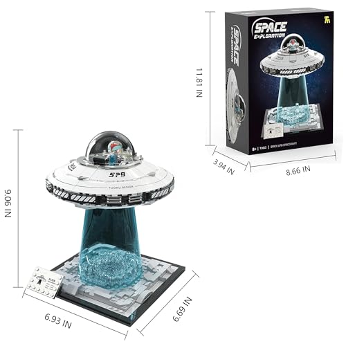 UFO Spaceship Building Block Set, Creative UFO&Alien Building Set, Space Exploration Spaceship Brick, Dual LED Lights and Transparent Base, Model for UFO Lover Collection,Gifts for Ages 8+ - style: T3012
