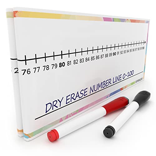 SCRIBBLEDO 0-100 Dry Erase Number Line Board for Students Double Sided 4 Feet with a Red & Black Dry Erase Marker Featuring 0-100 Number Line on One Side and Blank Line on The Reverse - style: Set of 1 Board & 2 Markers