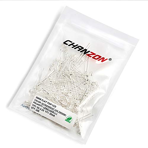 CHANZON 100 pcs 3mm Purple UV LED Diode Lights (DC 3V 20mA) - color: G) Purple (Uv) (100pcs)