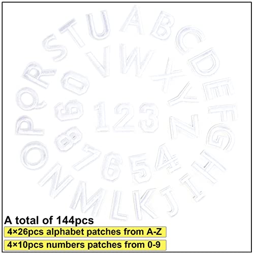 GYGYL 144 Pieces Iron on Letters and Numbers Patches, White Letter Patches Alphabet Embroidered Patch A-Z, Numbers 0-9 Applique for Clothes, Dress, Hat, Socks, Jeans, DIY Accessories - color: White, 144pcs, size: Pack of Letters