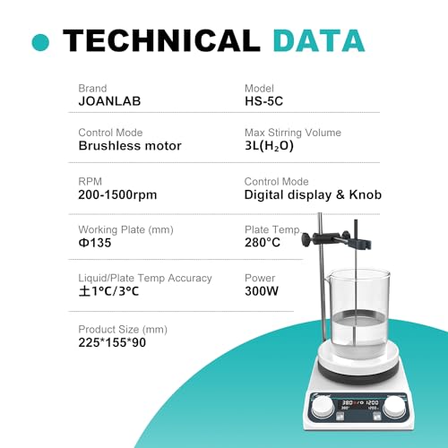 JOANLAB HS5C Magnetic Stirrer Hot Plate, 280°C, Digital, 3L - size: C