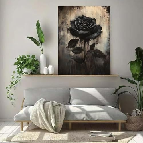 ZHUDENGXJL Black Rose Diamond Art Kits for Adults,Rose Flower Diamond Painting Kits for Adults Beginners,DIY 5D Diamond Dots with Full Drill Gem Art Crafts Kits for Home Wall Decor 12 X 16 Inch - color: DZ877