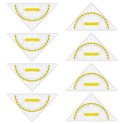 8PCS Multifunctional Transparent Triangle Plastic Multifunctional Measuring Triangle Advertising Ruler Student Drawing Ruler Engineer Drawing Tools Geometric Protractor