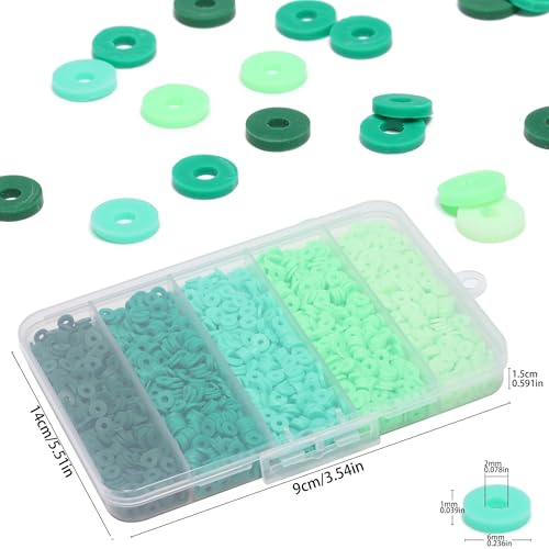 3500pcs Green Clay Beads for Bracelets Making 6mm Heishi Beads Polymer Flat Round Disc Clay for Jewelry Making Green Bead Crafts - color: Green