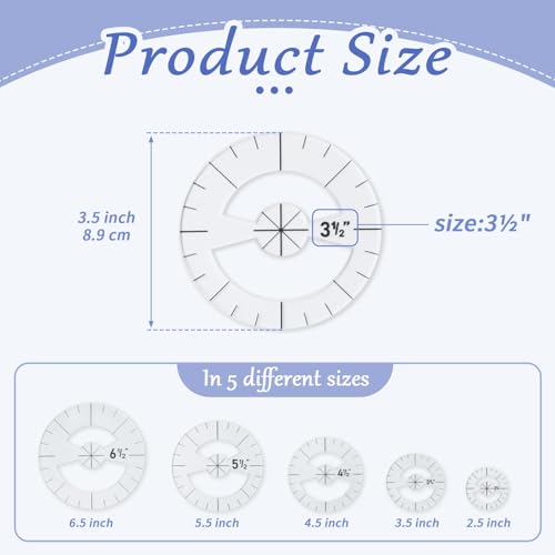 Imeepa 5PCS Clear Acrylic Circle Template Rulers for Quilting, 5 Sizes - size: Circle