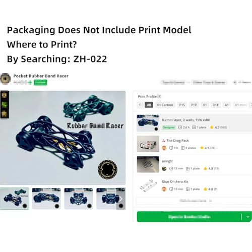 3D Printer Part DIY Pocket Rubber Band Racer Components Kit: Only Accessories Not Include Printed Parts Compatible with X1/X1C/X1E/P1P/P1S/A1 Mini Makeworld Craetive Model Assembly ZH-022