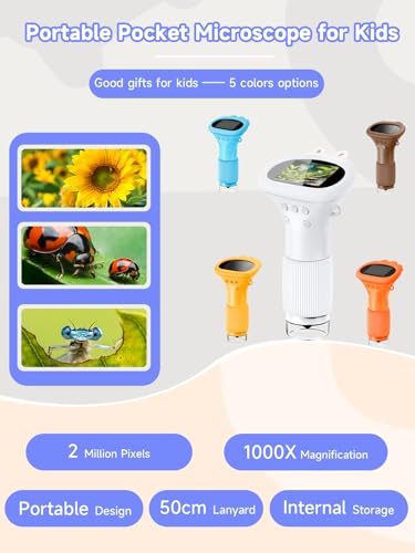 Acoath Microscope for Kids, 1000X Handheld Digital Miniscope with 2.0" Screen, Portable Pocket Microscope Education Toys Birthday Gifts for Age 3 4 5 6 7 8 9 10 Girls Boys - color: White