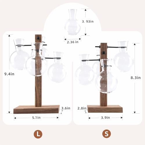 Plant Propagation Station with Large Acacia Wood Stand and 4 Glass Vases - size: Large
