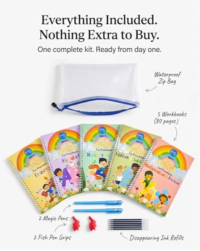 Large Magic Handwriting Practice Copybook, Grooved Handwriting Practice for Kids 3-8, Toddler Writing Practice, Math Calligraphy, Letter Tracing, for Preschool, The Beginner Kit - style: The Beginner Kit
