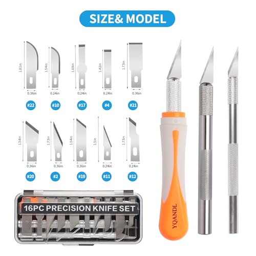 16-Piece Exacto Knife Set: 3 Hobby Knives &13 Industrial-Grade SK5 Steel Blades - Professional Craft Knife Set for DIY, Leather Craft, Pumpkin Carving