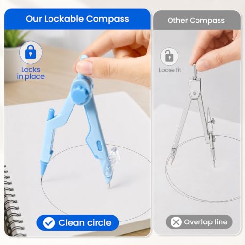 Sooez Lockable Compass and Protractor Set, Metal Compass Drawing Tool - color: Pink
