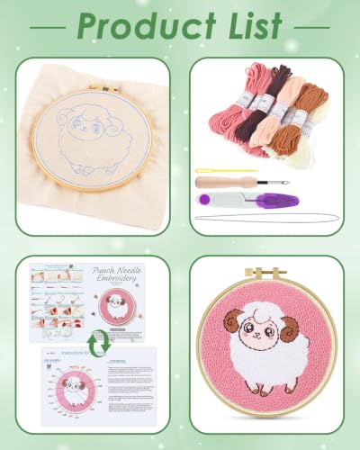ERKOON Punch Needle Kit Beginners Adults, Zodiac Easy Embroidery Set for Starter Art Craft, Needling Punching Project with Patterns, Tools, Yarns, Hoop, Instruction (Aries) - color: Aries