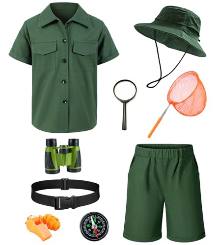 Kids Explorer Adventurer Costume Boys Girls Outdoor Kit Safari Camping Jungle Seeker Trailblazer Cosplay - color: Green, size: 3-4T