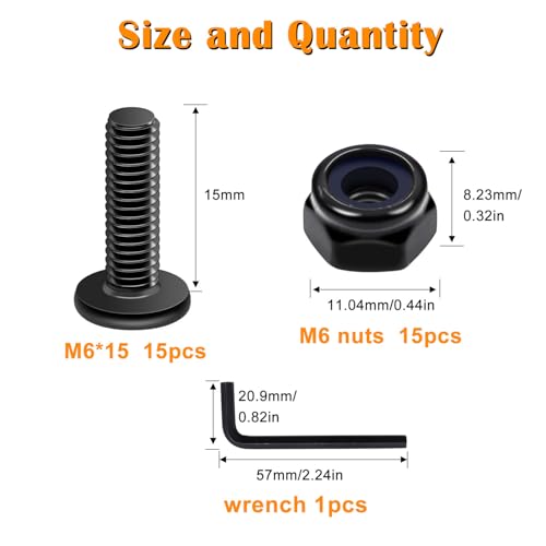 weideer 30pcs M6 x 15mm Nuts and Bolts Kit, Stainless Steel 18-8 (304) Flat Head Hex Socket Cap Furniture Bolts,Nylon Insert Hex Lock Nuts with Hex Spanner K-173 - size: M6x15mm, style: Flat Head Hex