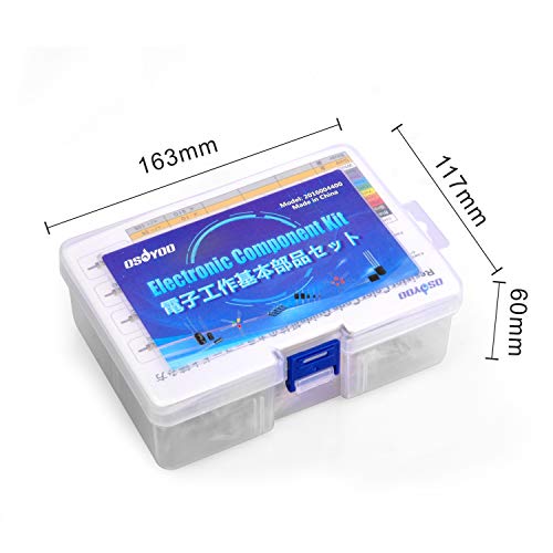 OSOYOO Electronic Component Assortment Kit(Total 1390 PCS) - Resistors, Electrolytic Capacitors, LEDs, Ceramic Capacitors, Diodes, Transistor for Arduino Raspberry Pi Mega2560