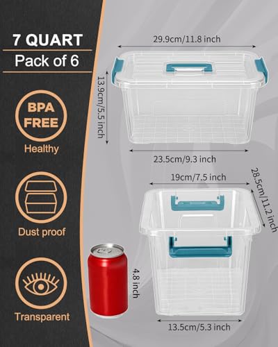 EOENVIVS Clear storage bins with lids 6 Pack, 7 Quart storage containers with lids, Stackable storage box Organizer for organizers and storage, Bedroom, Office, Classroom, Playroom & shoe boxes - color: Clear+Green