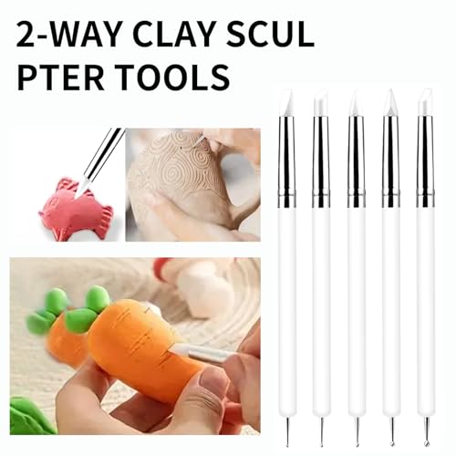 10 Pcs Silicone Clay Sculpting Tools Set, Double-Ended Dotting Tools & Silicone Brushes for Polymer Clay, Air Dry Clay, Pottery & DIY Crafting-White - color: 10Pcs-White