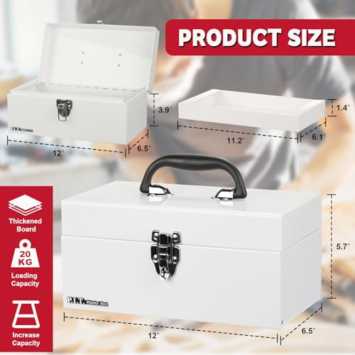 P.I.T. Metal Tool Box 12 Inch,Portable Small Toolbox with Latch,White - color: White, size: 12 Inch