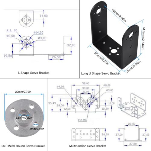2 Sets 2 DOF RC Servo Bracket Mounting Kit for MG995 MG996R S3003 Steering Robot Car Boat (Includes 25T Metal Servo Arm, L Bracket, Long U Bracket, Multifunction Bracket with M3/M4 Screws Nuts)