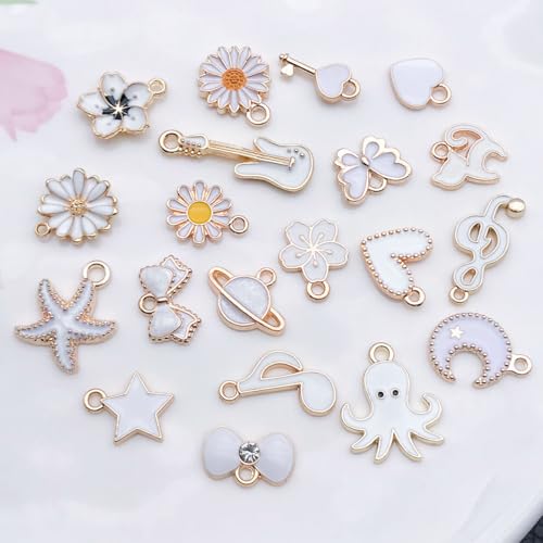 WOCRAFT 40pcs 20 pairs Assorted Enamel Bracelet Charms for Jewelry Making DIY Necklace Bracelet Earrings Keychain Crafting Charms Kit Crafts (White-SN997) - color: White